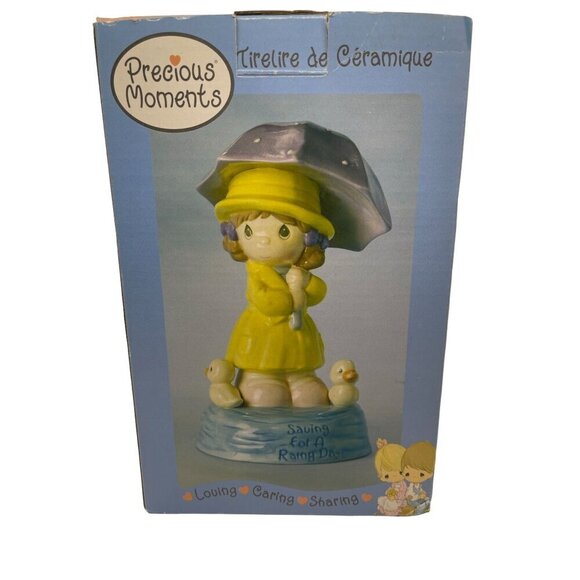 Precious Moments Saving For A Rainy Day Piggy Bank Ceramic Umbrella Box Enesco - Picture 5 of 8